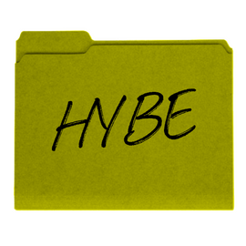 folder that has "HYBE" written on it